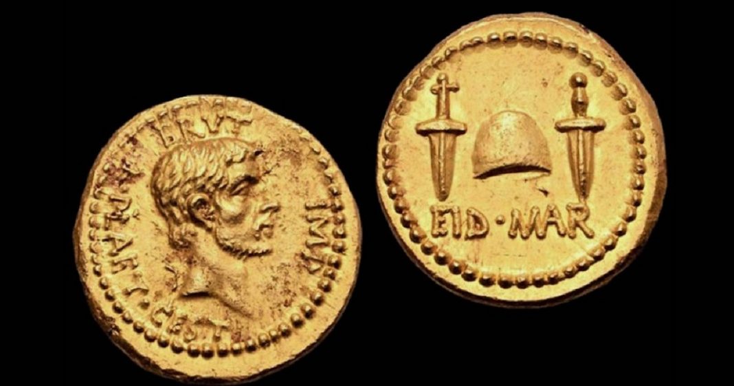 MONETA DELL'ASSASSINIO DI CESARE MONETA DI DECIMO BRUTO