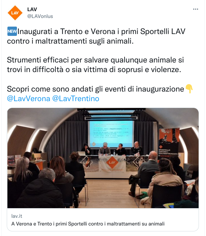 Post su Twitter dell'associazione Lav