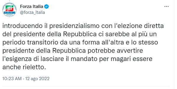 posizione di forza italia sul presidenzialismo