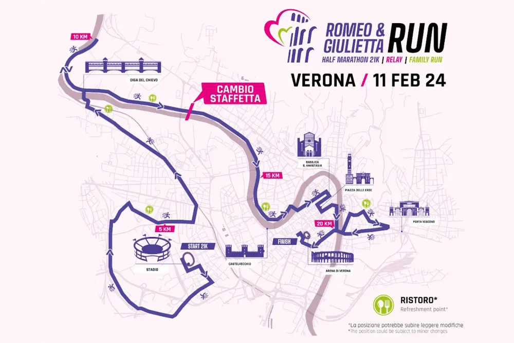 mappa del percorso previsto per la romeo&giulietta run marathon