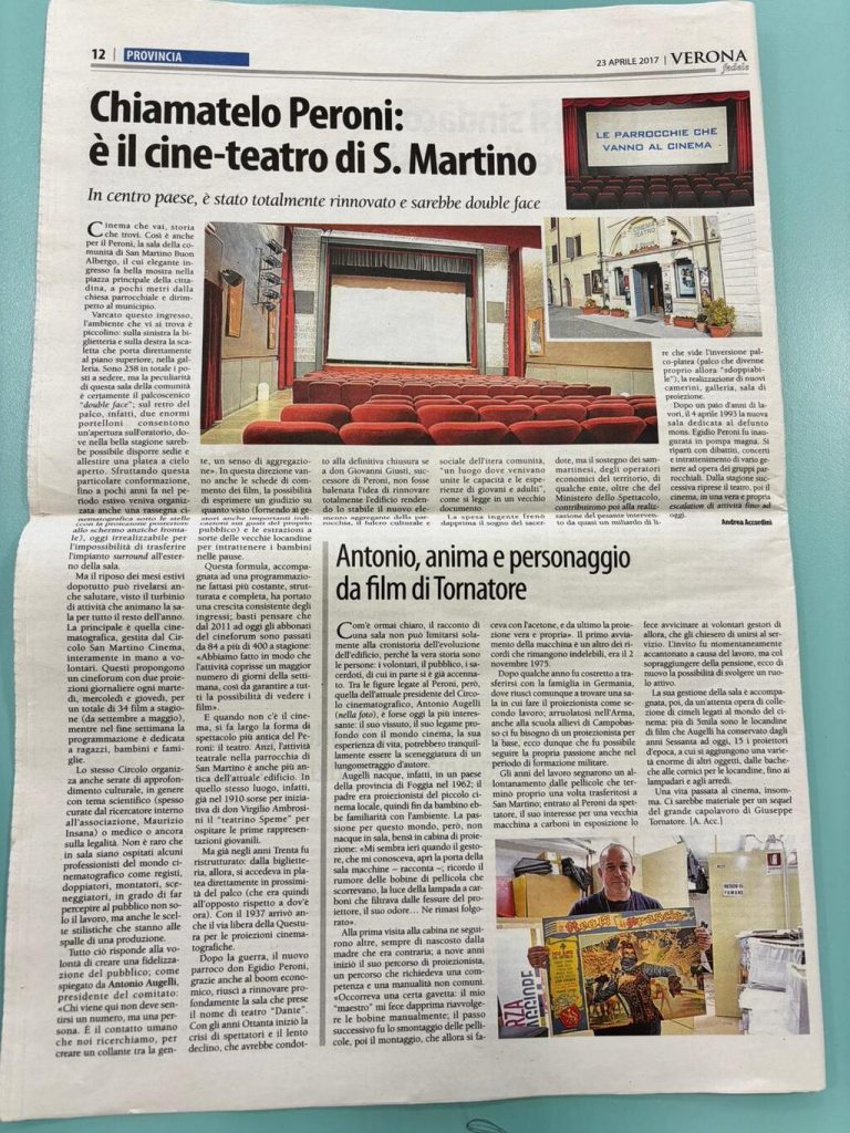 L'articolo di Verona Fedele del 2017 trattante il cine-teatro Peroni