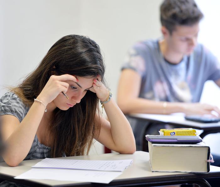 Studenti impegnati in una prova scolastica, da ANSA