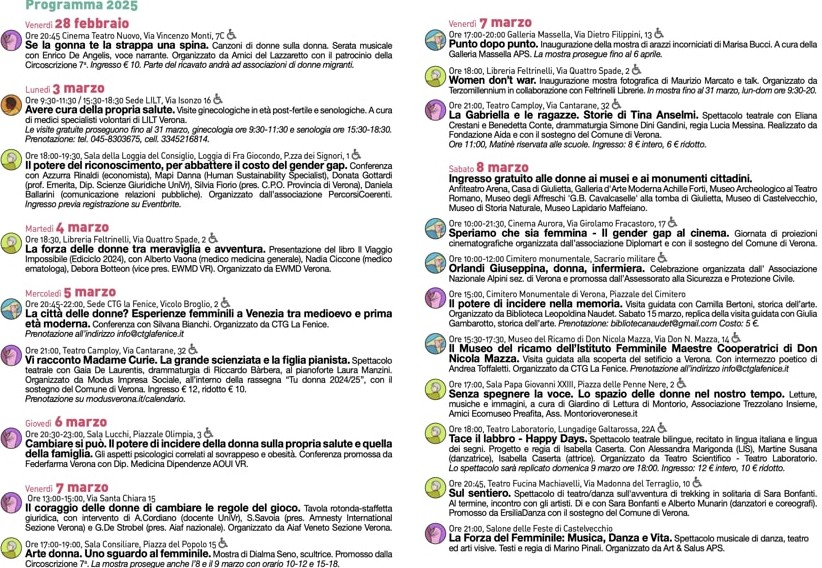 Eventi organizzati a Verona per la festa delle donne