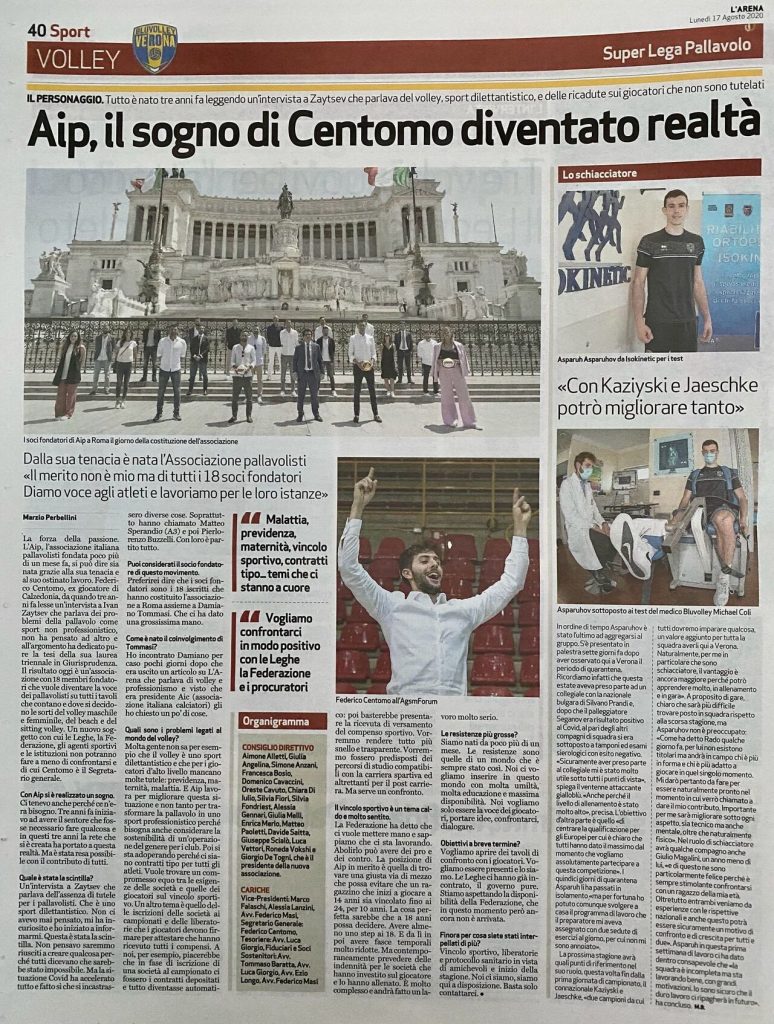 Un articolo giornalistico sulla nascita di AIP e il ruolo di Centomo