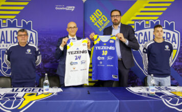 La Tezenis apre il cuore all’inclusione I vertici della Scaligera Basket con il direttore dell'Ulss 9 Pietro Girardi.