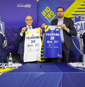 La Tezenis apre il cuore all’inclusione I vertici della Scaligera Basket con il direttore dell'Ulss 9 Pietro Girardi.
